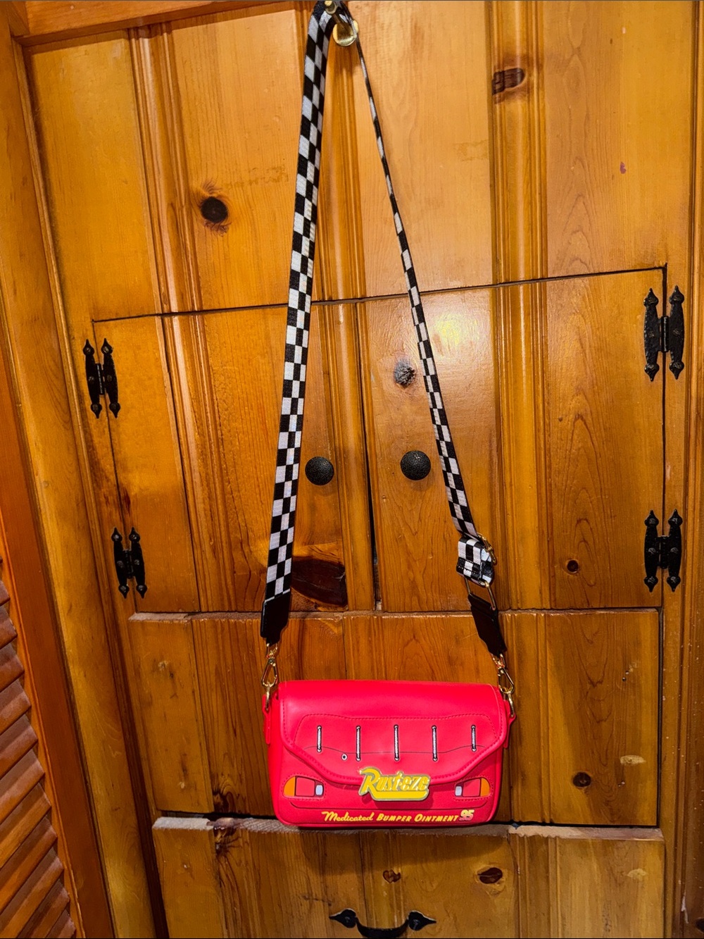 Loungefly Pixar Cars Crossbody with Black & White Check Strap